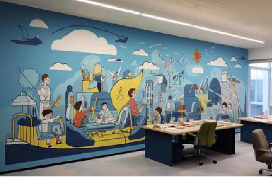 三都办公室墙绘的特点。